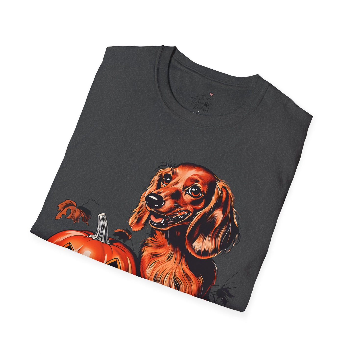 "Red Autumn" Red-Haired Long-Haired Dachshund Halloween Unisex Softstyle T-Shirt