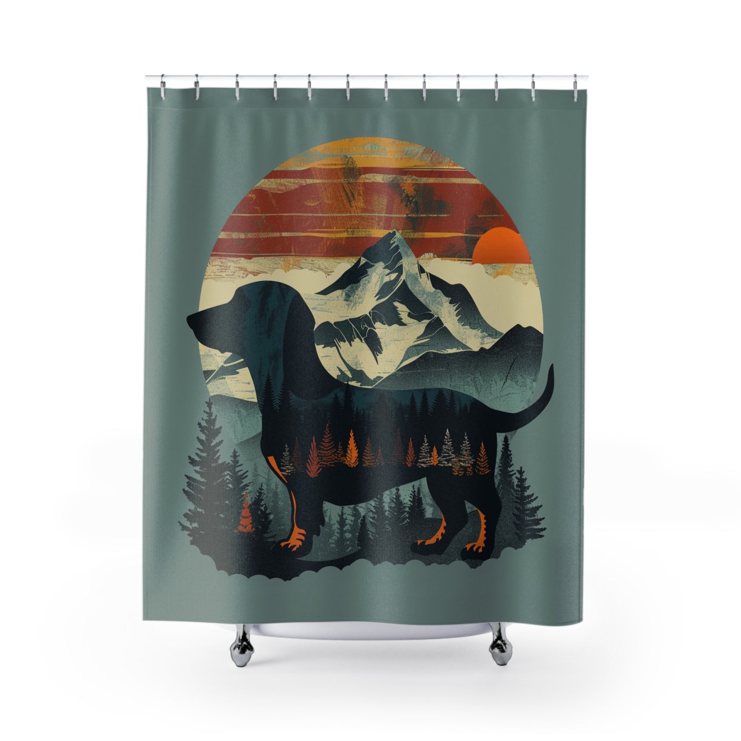 "Smokey" Smooth-Haired Dachshund Blue Nature/Outdoors Shower Curtain