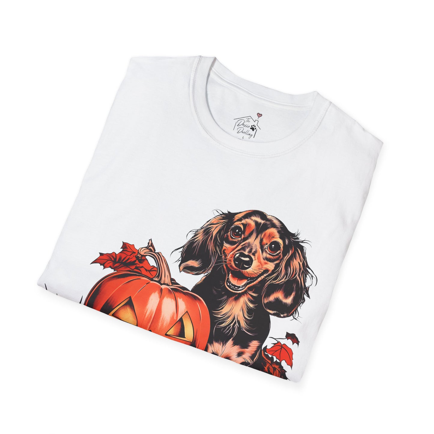 "Chocolate" Long-Haired Dachshund Halloween Unisex Softstyle T-Shirt