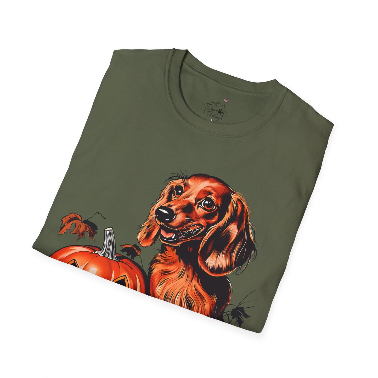 "Red Autumn" Red-Haired Long-Haired Dachshund Halloween Unisex Softstyle T-Shirt