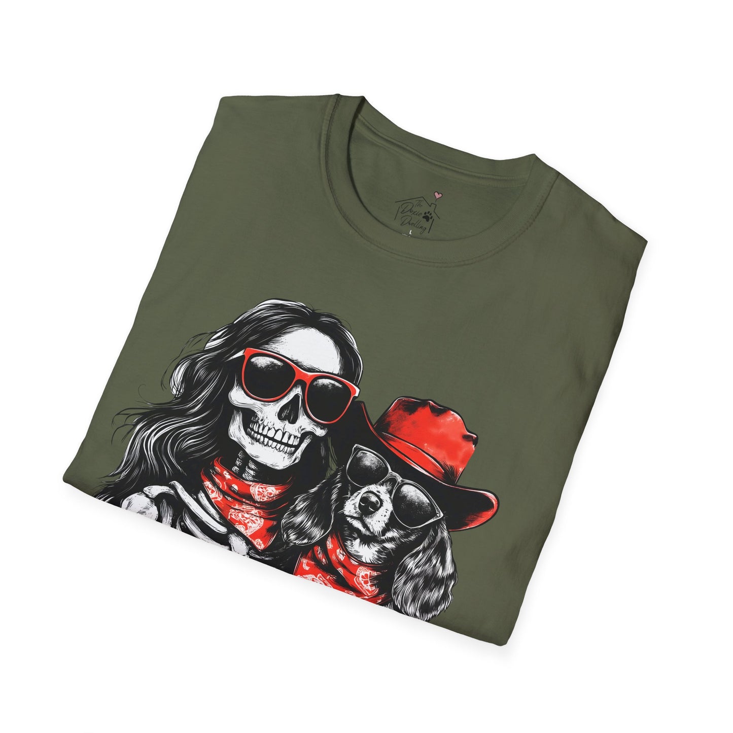 "Long-Time Soulmates" Long-Haired Dachshund Halloween Unisex Softstyle T-Shirt