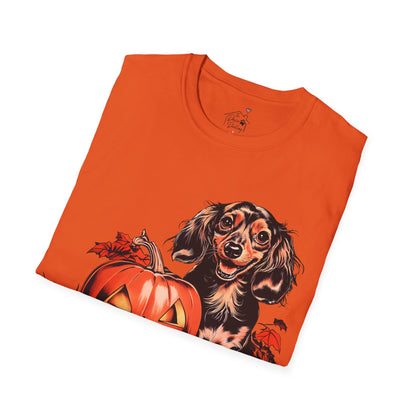 "Chocolate" Long-Haired Dachshund Halloween Unisex Softstyle T-Shirt