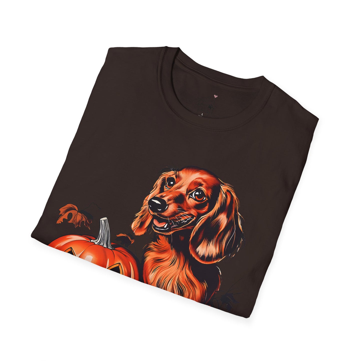 "Red Autumn" Red-Haired Long-Haired Dachshund Halloween Unisex Softstyle T-Shirt