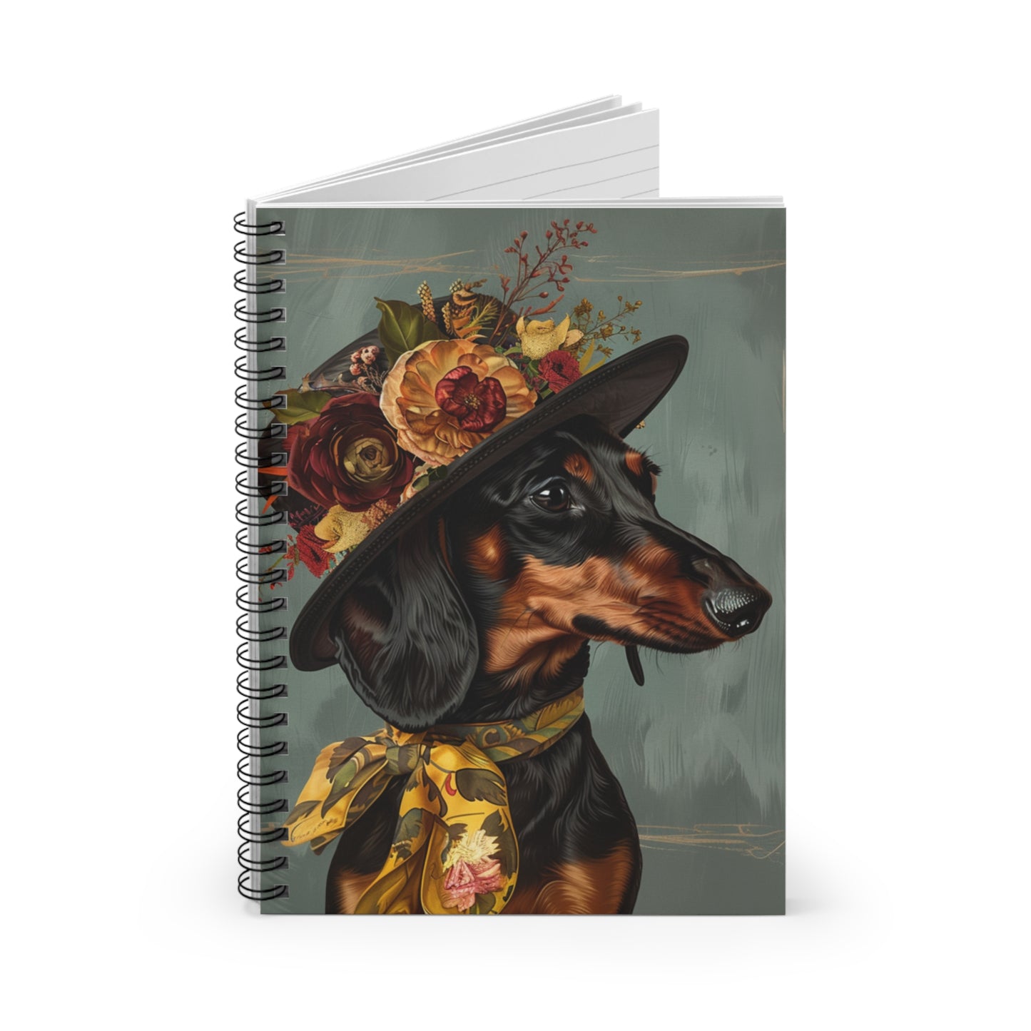 "Fancy Day Out" Black & Tan Smooth-Haired Dachshund Ruled Line Spiral Notebook