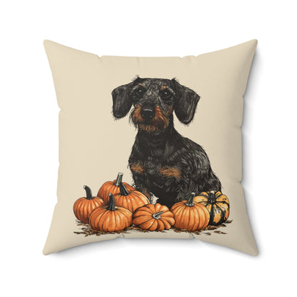 #21 Autumn Inspired Wire-Haired Dachshund Throw Pillow