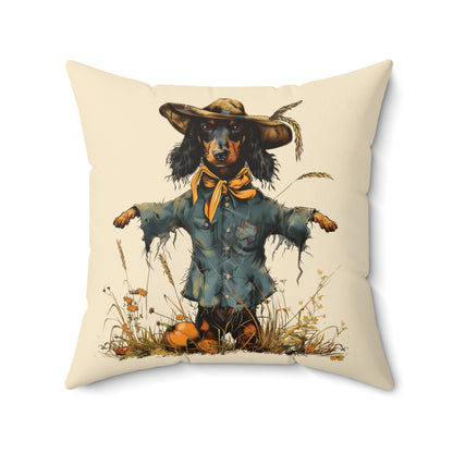 #16 Autumn Inspired Black & Tan Long-Haired Dachshund Throw Pillow