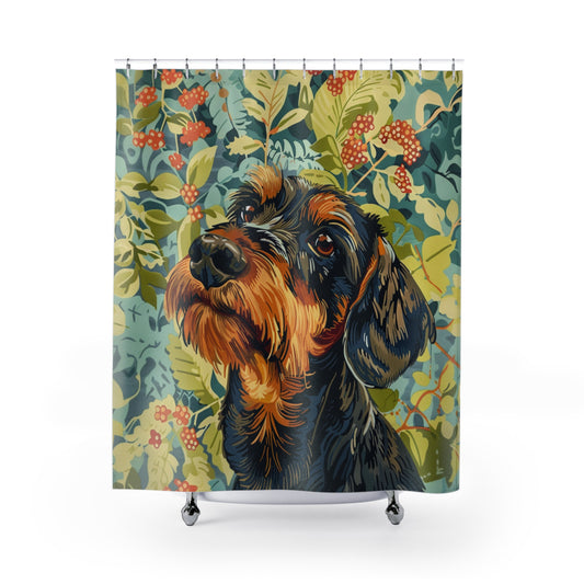 "Sweet Face" Wire-Haired Dachshund Floral Shower Curtain