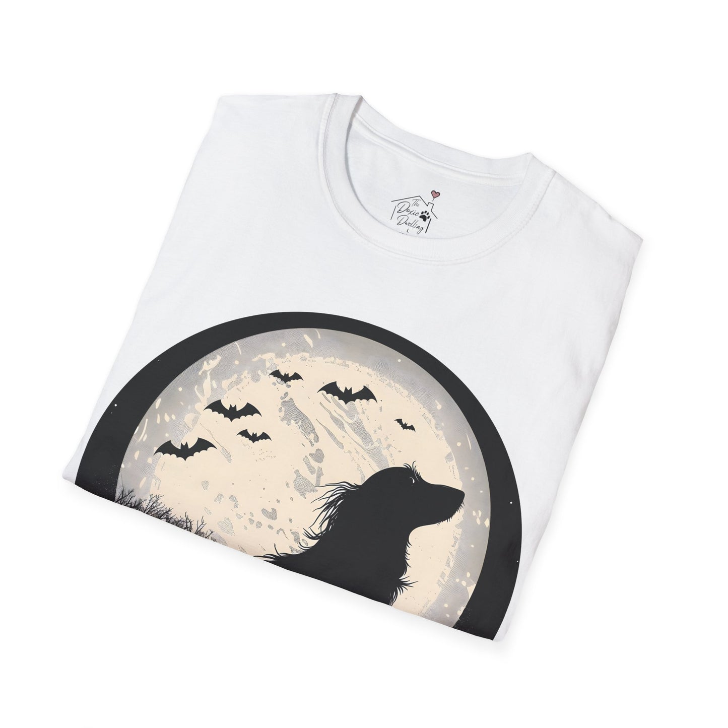 "Moon Glow" Long-Haired Dachshund Halloween Unisex Softstyle T-Shirt