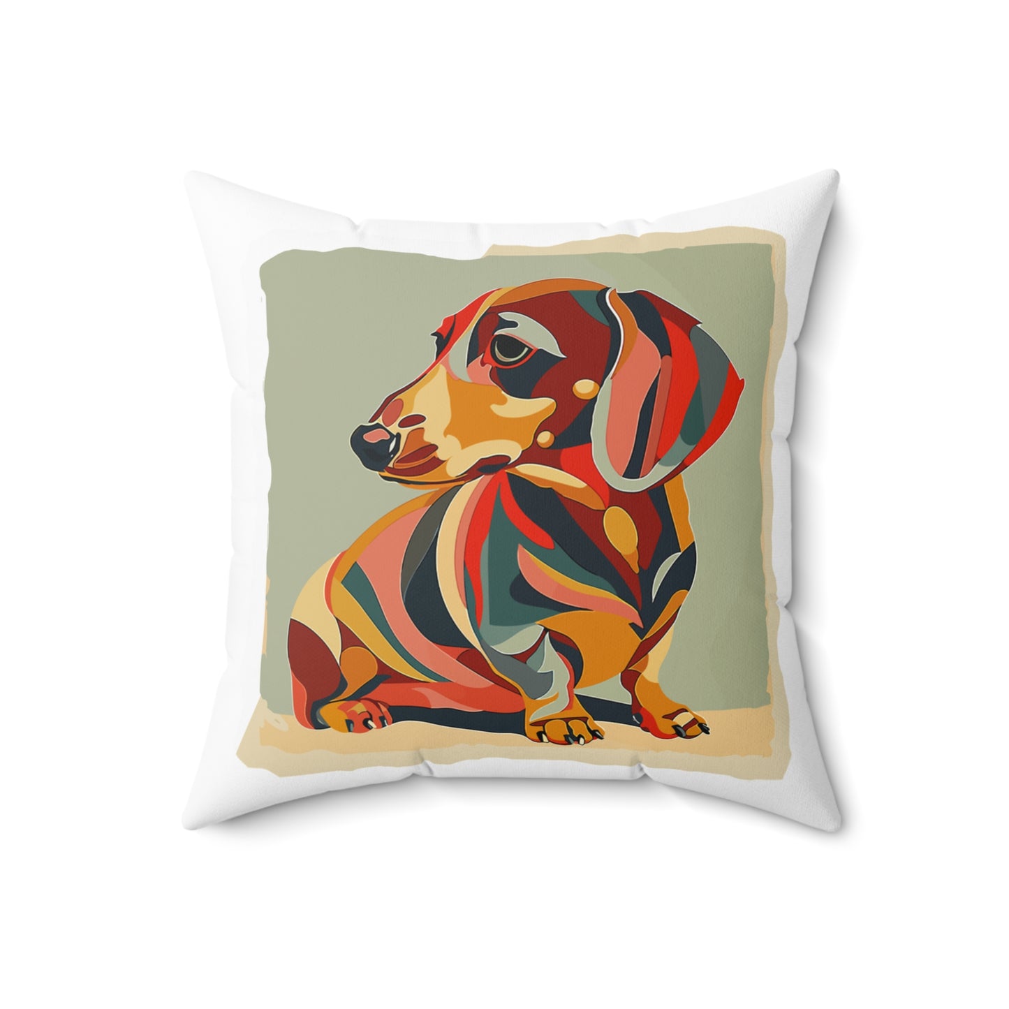 "Facet Hound" Tan Smooth-Haired Dachshund Square Throw Pillow