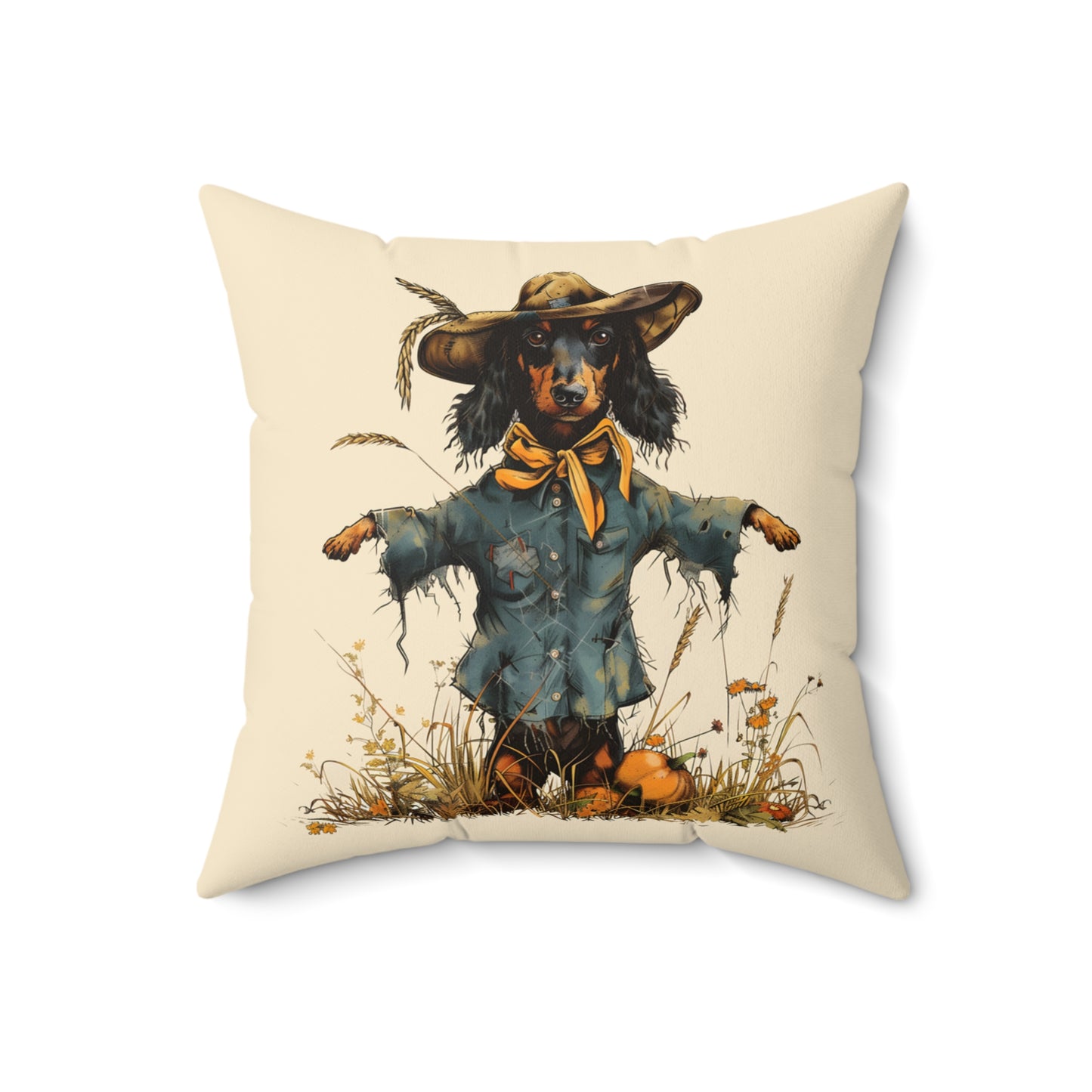#16 Autumn Inspired Black & Tan Long-Haired Dachshund Throw Pillow