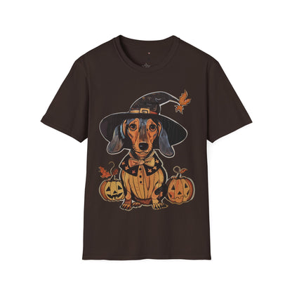 "All Dressed Up" Smooth-Haired Dachshund Halloween Unisex Softstyle T-Shirt