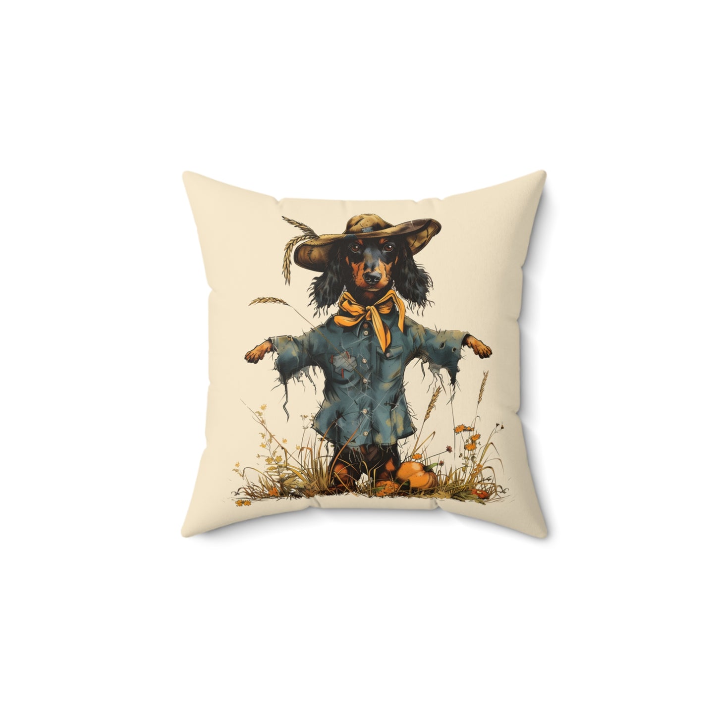 #16 Autumn Inspired Black & Tan Long-Haired Dachshund Throw Pillow