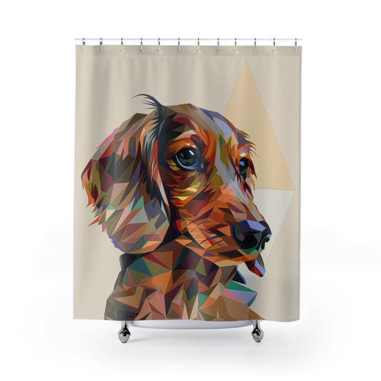 Side Eye" Tan Long-Haired Dachshund Tan Shower Curtain