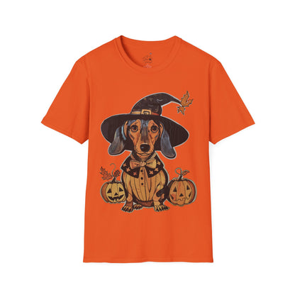 "All Dressed Up" Smooth-Haired Dachshund Halloween Unisex Softstyle T-Shirt