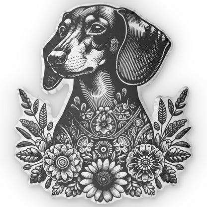 #1 Floral Print Black & Tan Smooth-Haired Dachshund Custom-Shaped Pillow