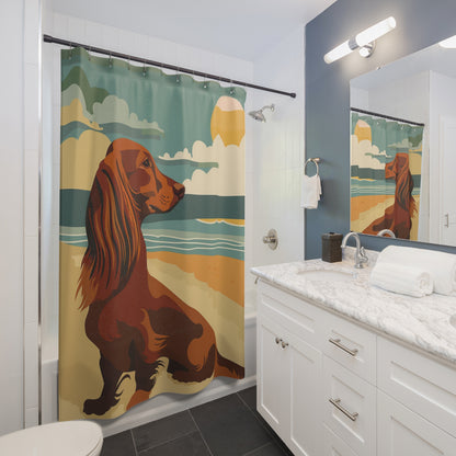 "Sunny Day" Tan/Red Long-Haired Dachshund Beach Shower Curtain