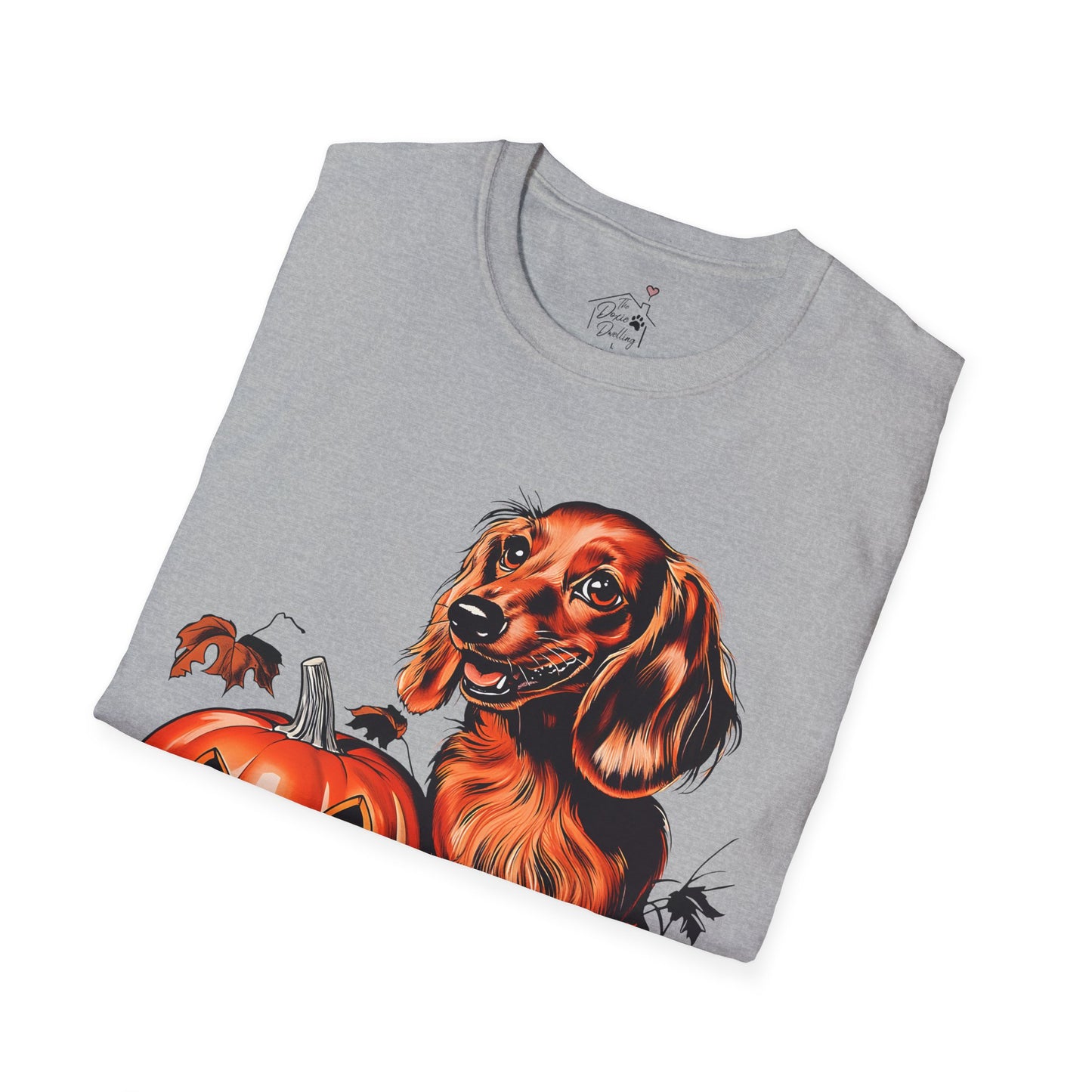 "Red Autumn" Red-Haired Long-Haired Dachshund Halloween Unisex Softstyle T-Shirt