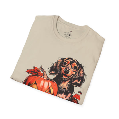 "Chocolate" Long-Haired Dachshund Halloween Unisex Softstyle T-Shirt