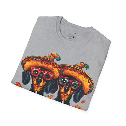 "Fall Fiesta" Black and Tan Smooth-Haired Dachshund Halloween Unisex Softstyle T-Shirt