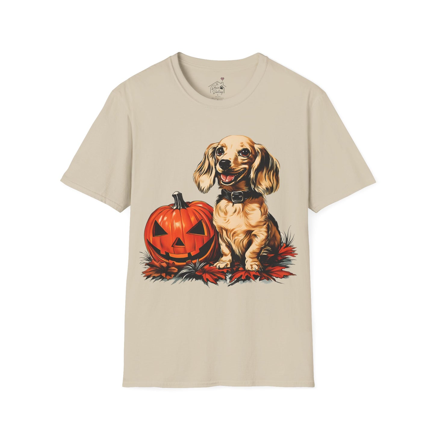 "Shiny" Cream-Colored Long-Haired Dachshund Halloween Unisex Softstyle T-Shirt