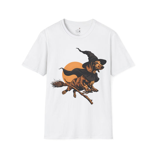 "Take Flight" Tan Smooth-Haired Dachshund Halloween Unisex Softstyle T-Shirt