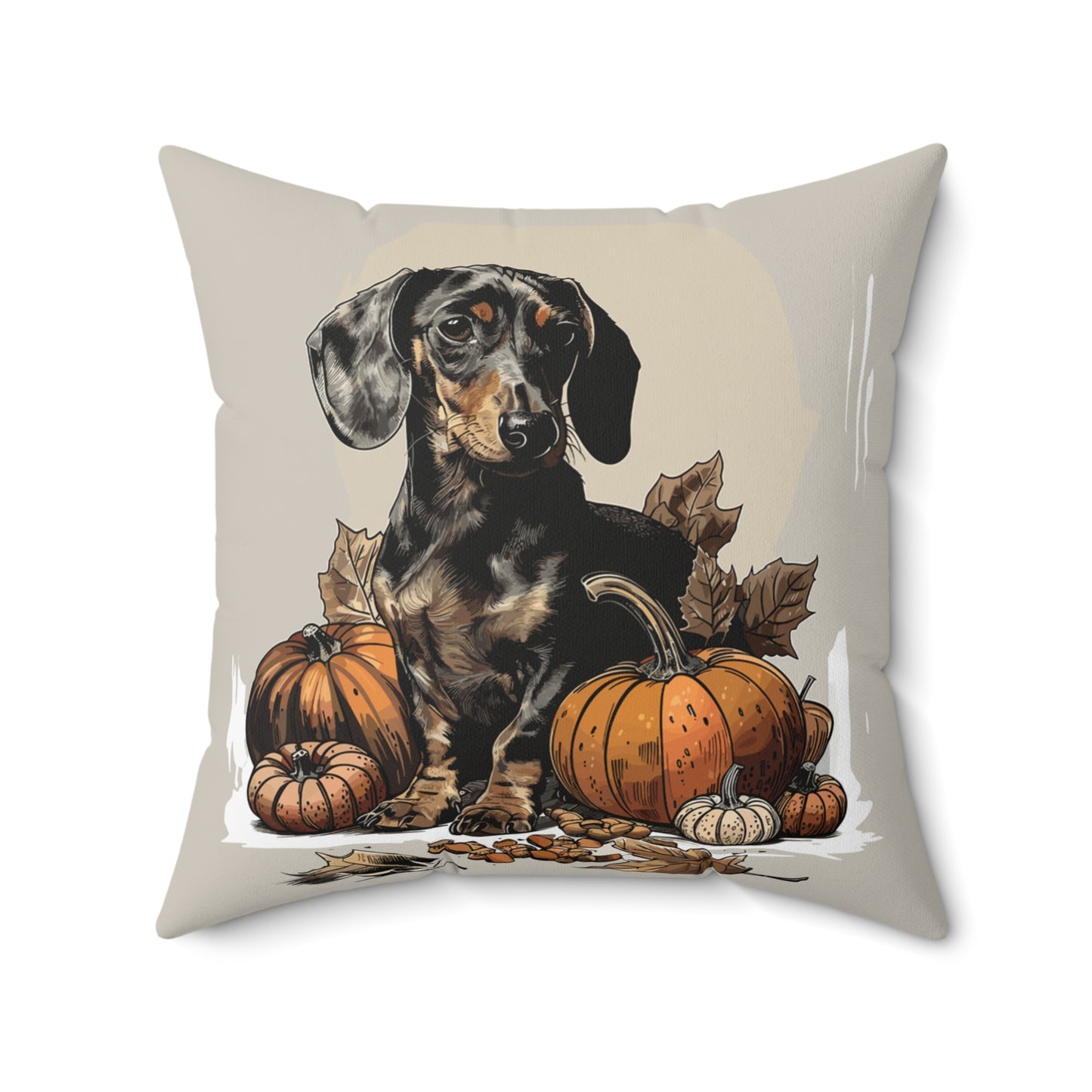 #5 Autumn Inspired Black & Tan Smooth-Haired Dachshund Throw Pillow