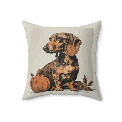 #4 Autumn Inspired Tan Smooth-Haired Dachshund Throw Pillow