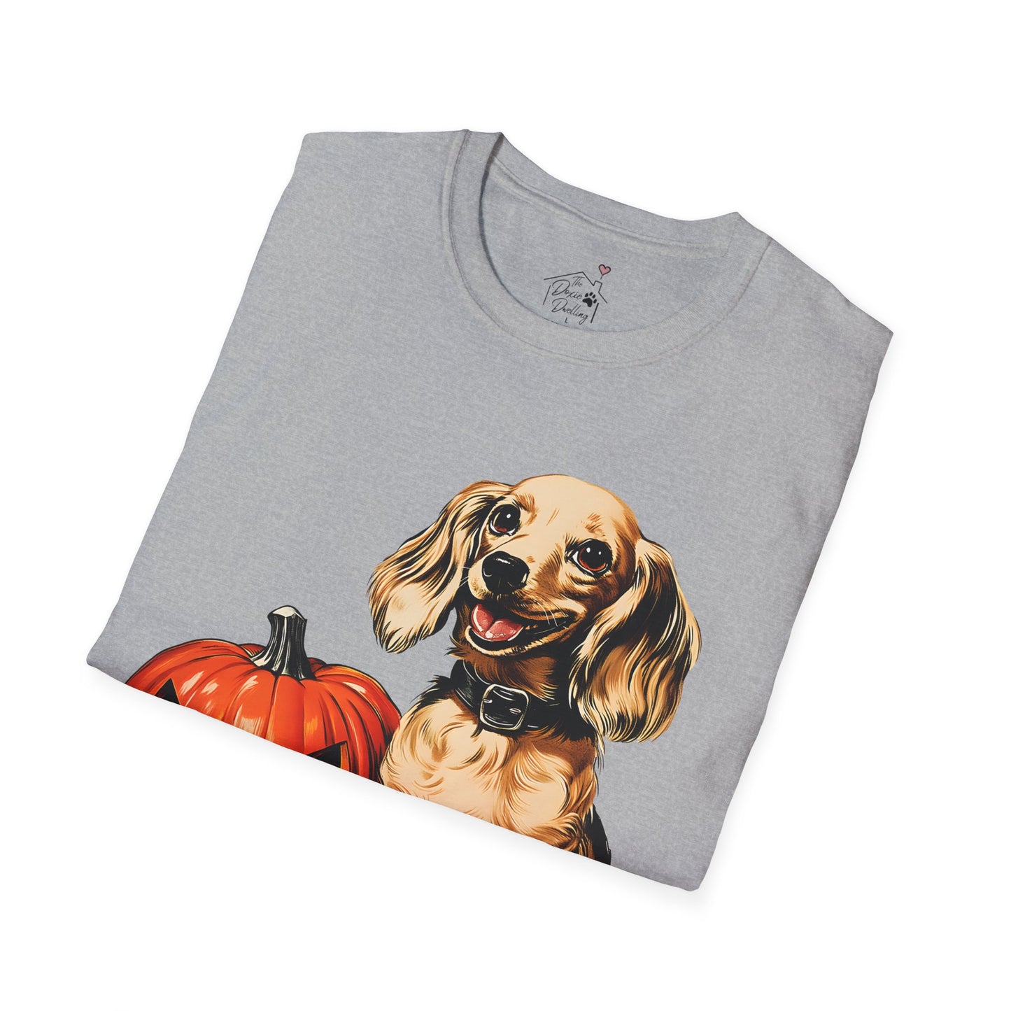 "Shiny" Cream-Colored Long-Haired Dachshund Halloween Unisex Softstyle T-Shirt