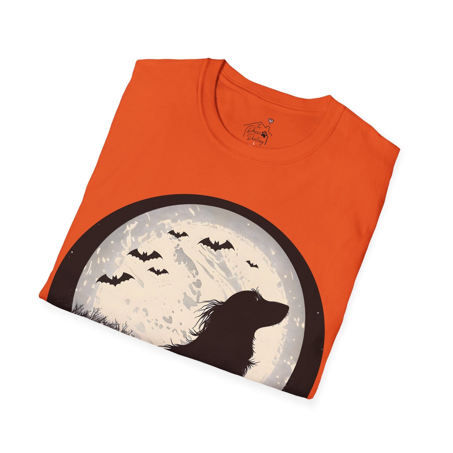 "Moon Glow" Long-Haired Dachshund Halloween Unisex Softstyle T-Shirt