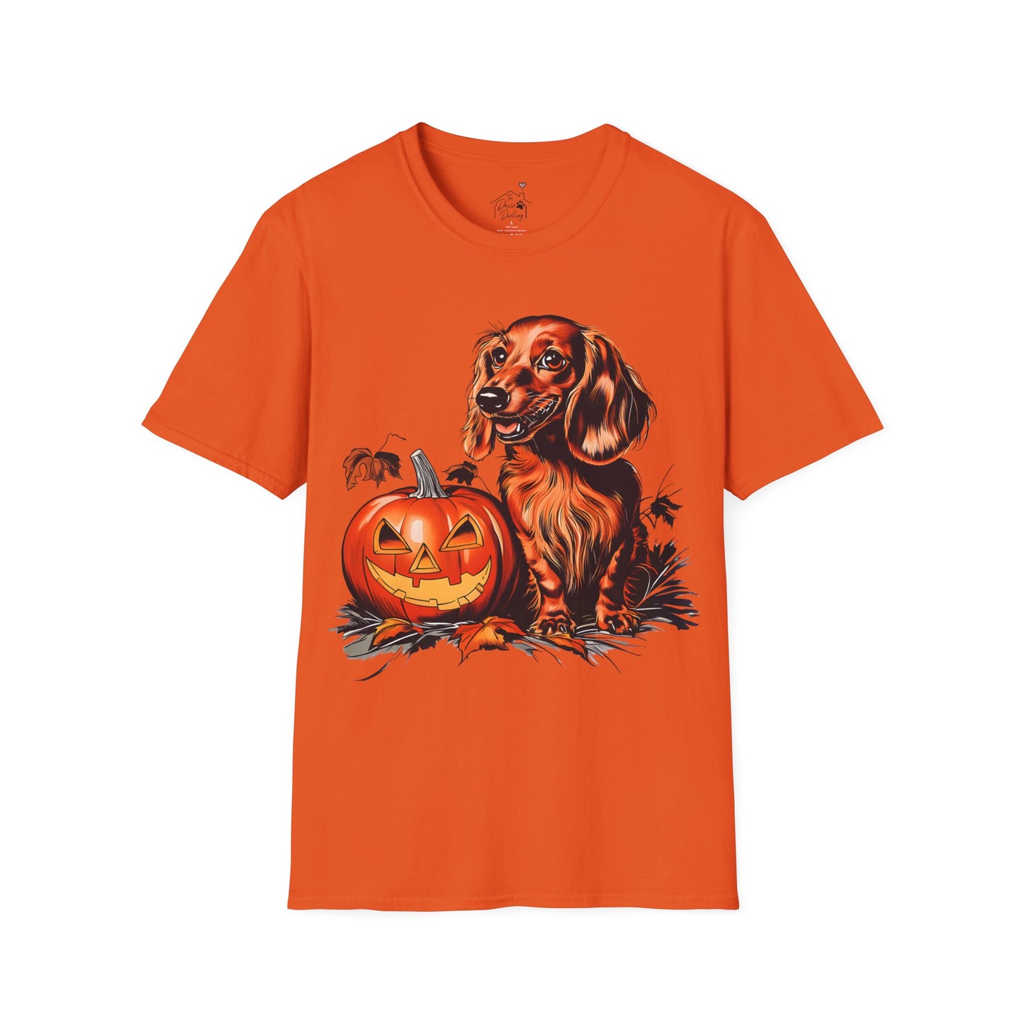 "Red Autumn" Red-Haired Long-Haired Dachshund Halloween Unisex Softstyle T-Shirt