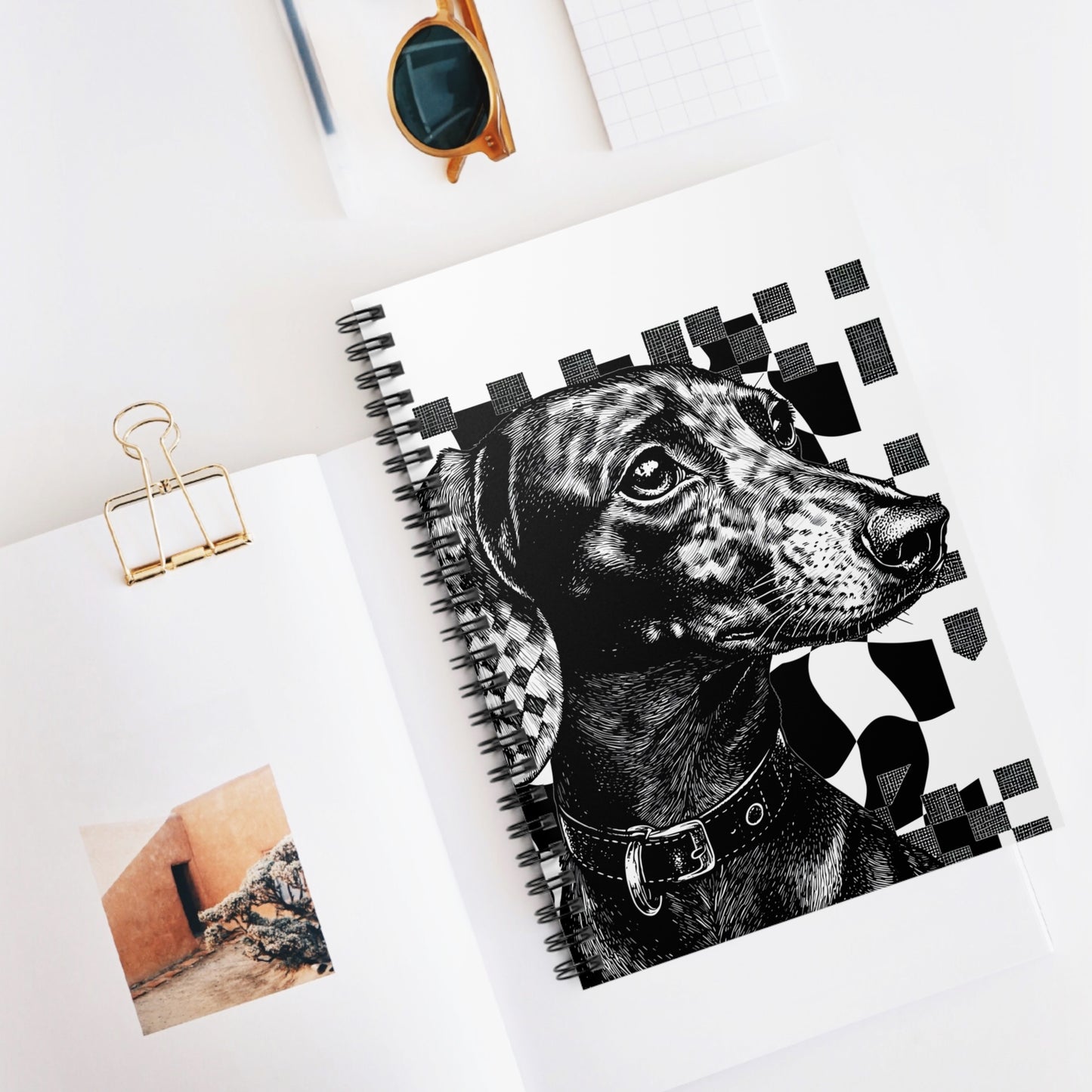 "Smooth Checked" Smooth-Haired Dachshund Ruled Line Spiral Notebook