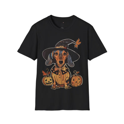 "All Dressed Up" Smooth-Haired Dachshund Halloween Unisex Softstyle T-Shirt