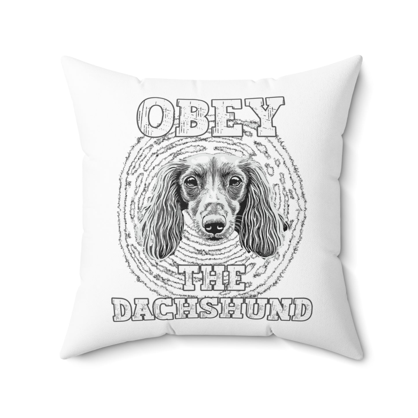 "Obey" Long-Haired Dachshund Square Throw Pillow