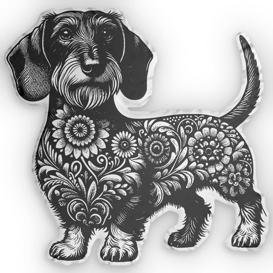 #11 Floral Print Wire-Haired Dachshund Custom-Shaped Pillow