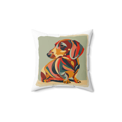 "Facet Hound" Tan Smooth-Haired Dachshund Square Throw Pillow