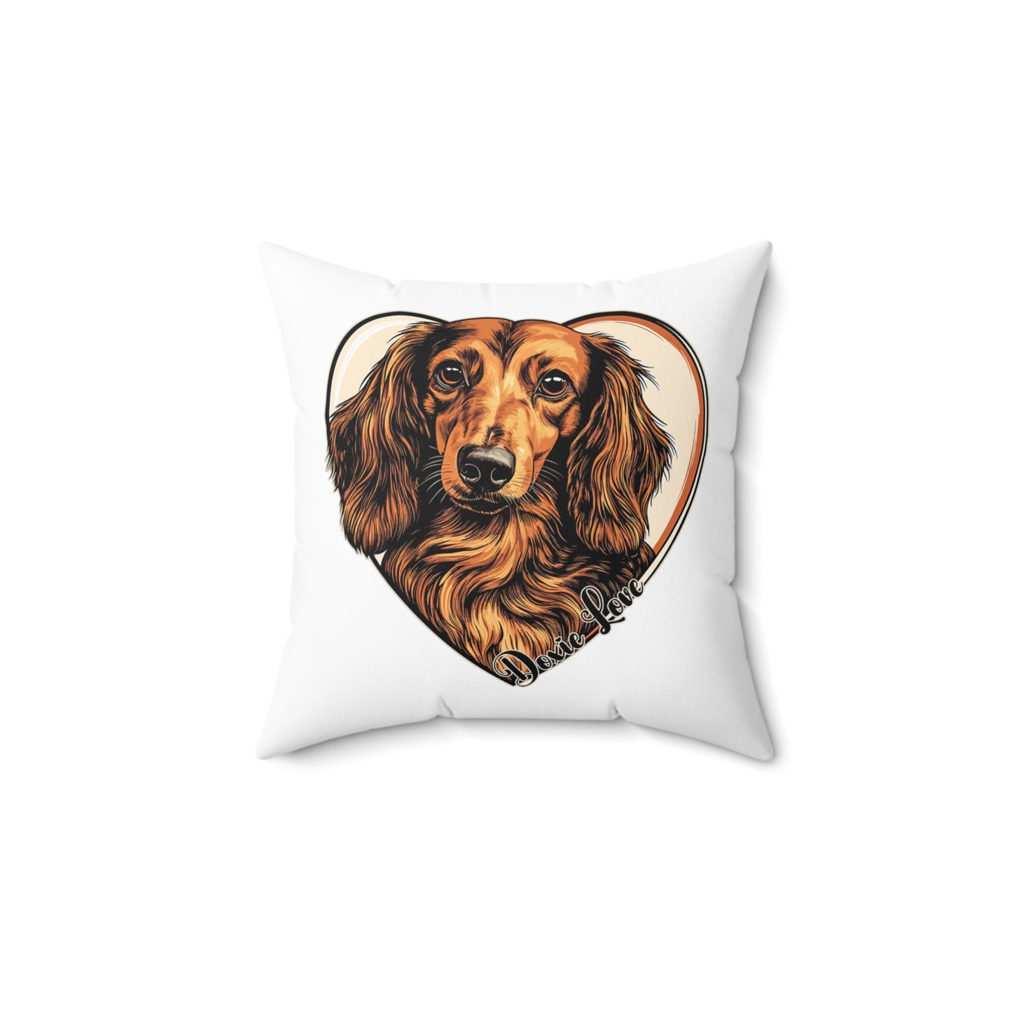 "Doxie Love" Long-Haired Dachshund Square Throw Pillow