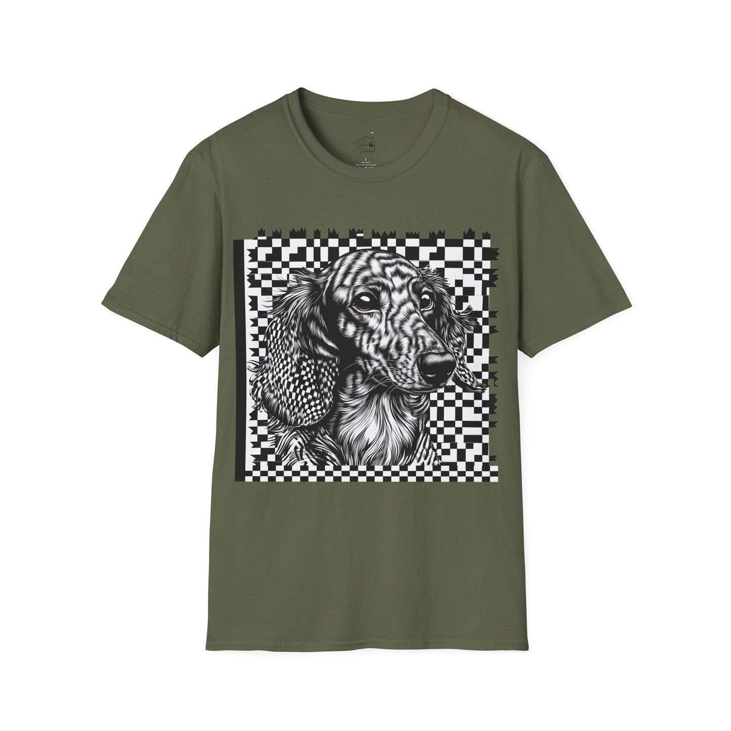 "Long Checked" Long-Haired Dachshund Unisex Softstyle T-Shirt