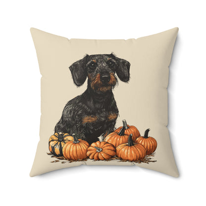 #21 Autumn Inspired Wire-Haired Dachshund Throw Pillow