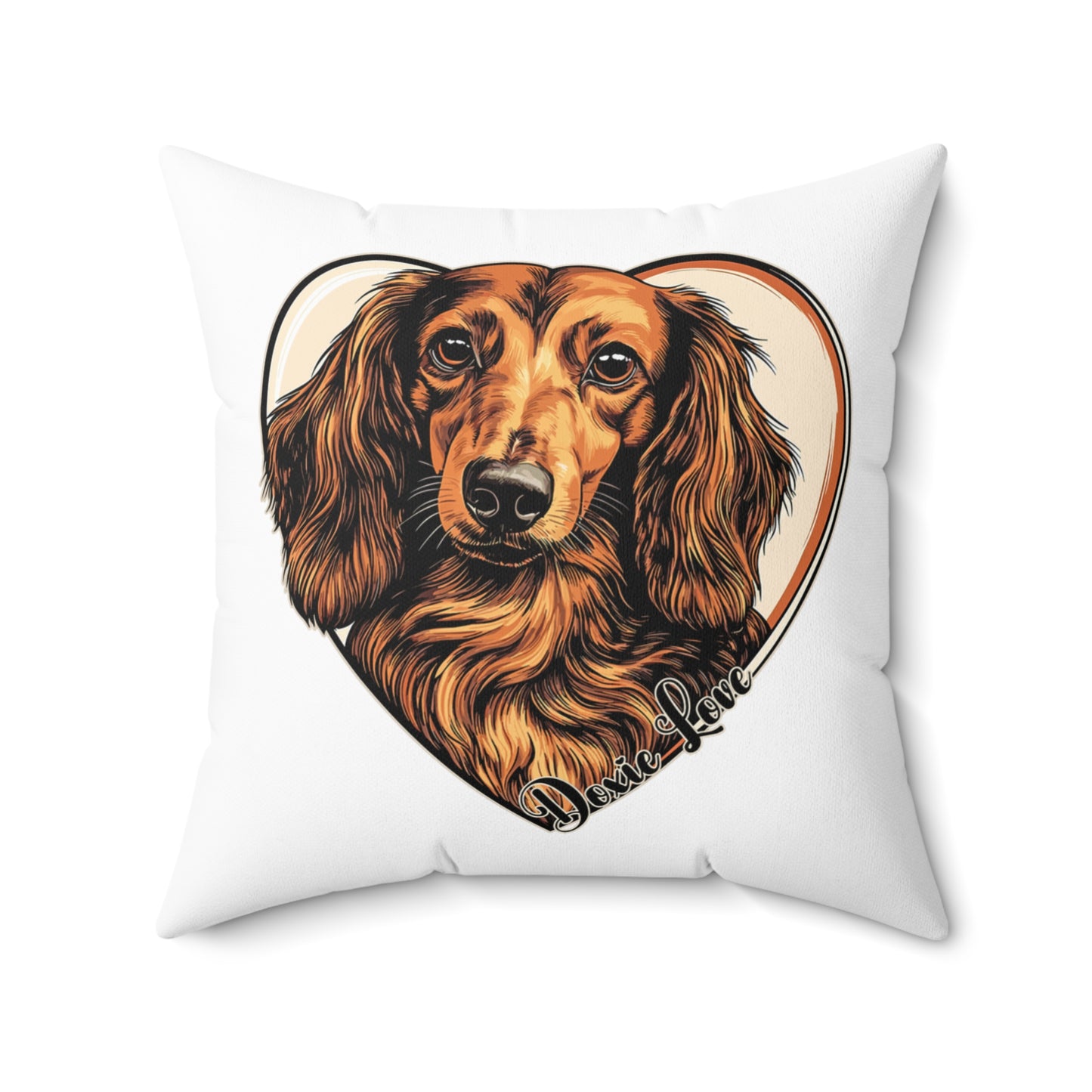 "Doxie Love" Long-Haired Dachshund Square Throw Pillow