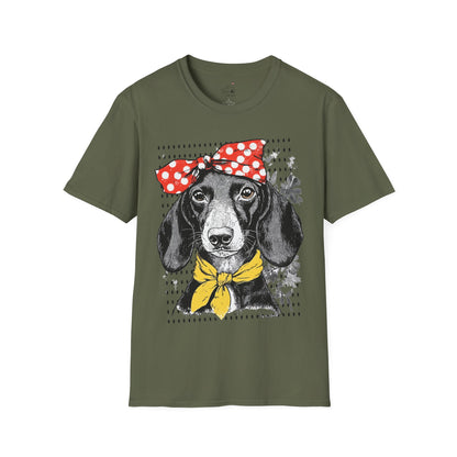 "Rosie" Black & Tan Smooth-Haired Dachshund Unisex Softstyle T-Shirt