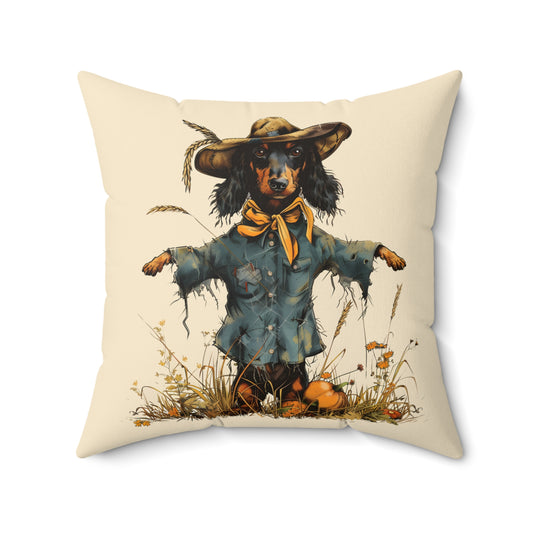 #16 Autumn Inspired Black & Tan Long-Haired Dachshund Throw Pillow