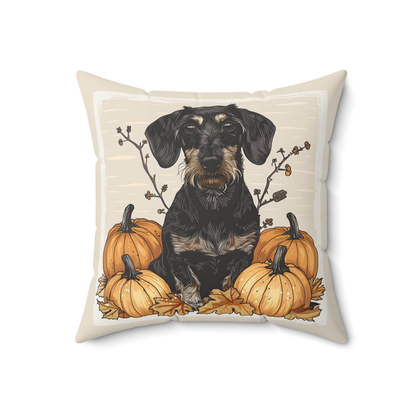 #23 Autumn Inspired Wire-Haired Dachshund Throw Pillow