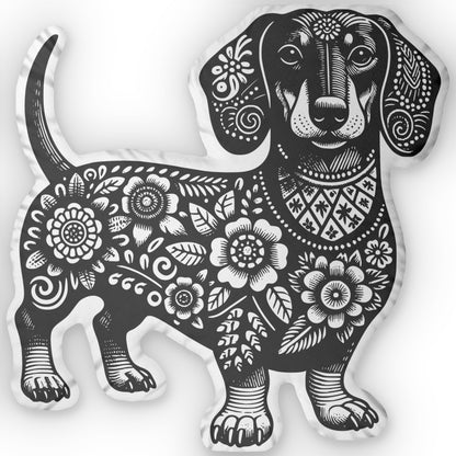 #4 Floral Print Black & Tan Smooth-Haired Dachshund Custom-Shaped Pillow
