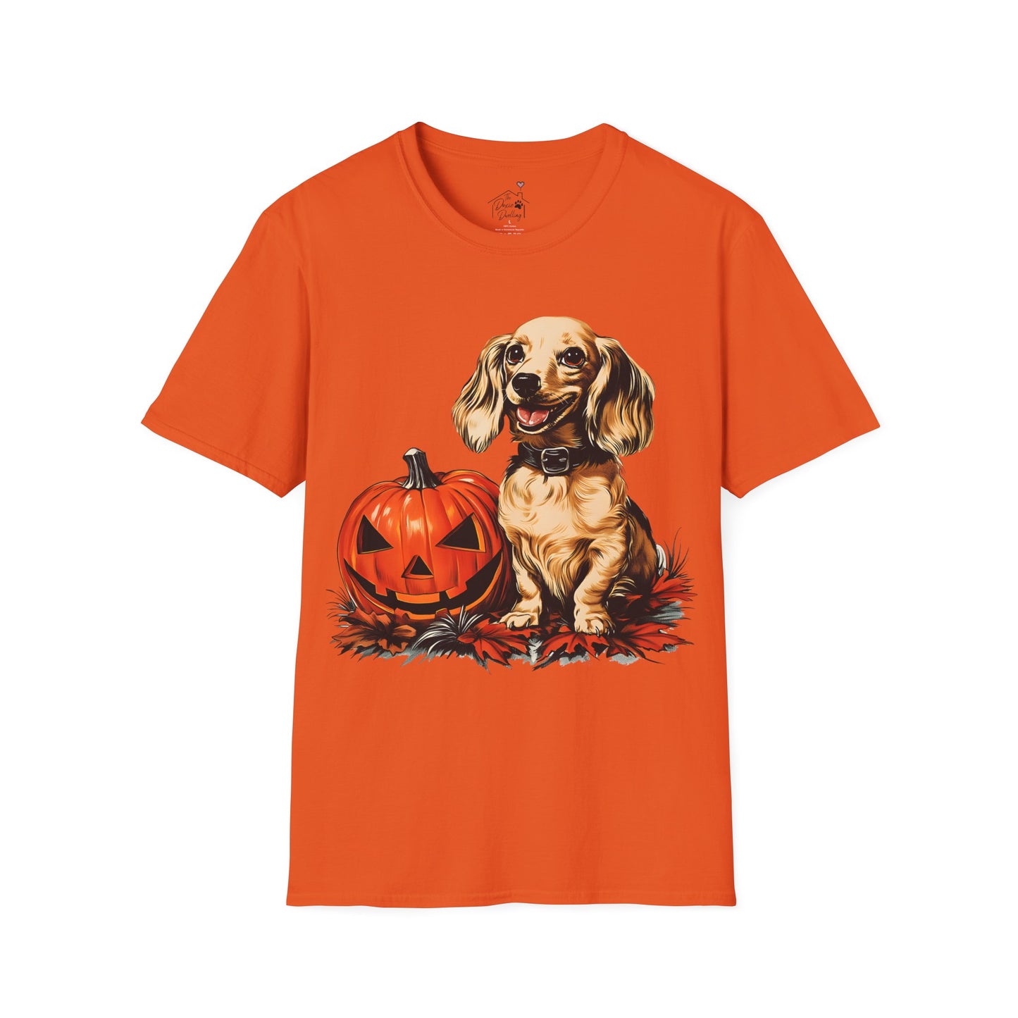 "Shiny" Cream-Colored Long-Haired Dachshund Halloween Unisex Softstyle T-Shirt