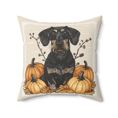 #23 Autumn Inspired Wire-Haired Dachshund Throw Pillow