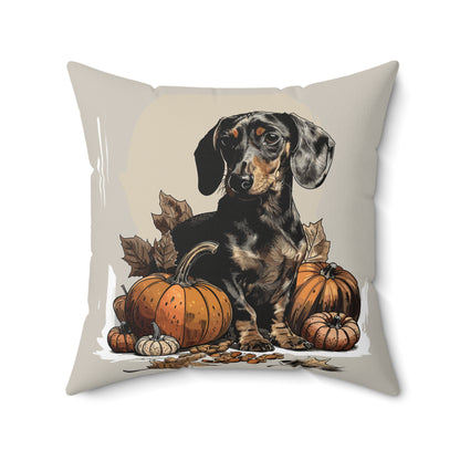 #5 Autumn Inspired Black & Tan Smooth-Haired Dachshund Throw Pillow