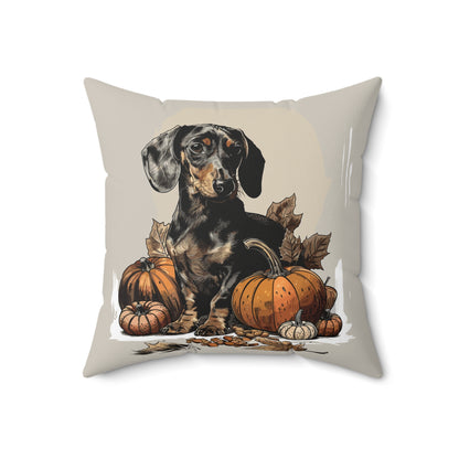 #5 Autumn Inspired Black & Tan Smooth-Haired Dachshund Throw Pillow