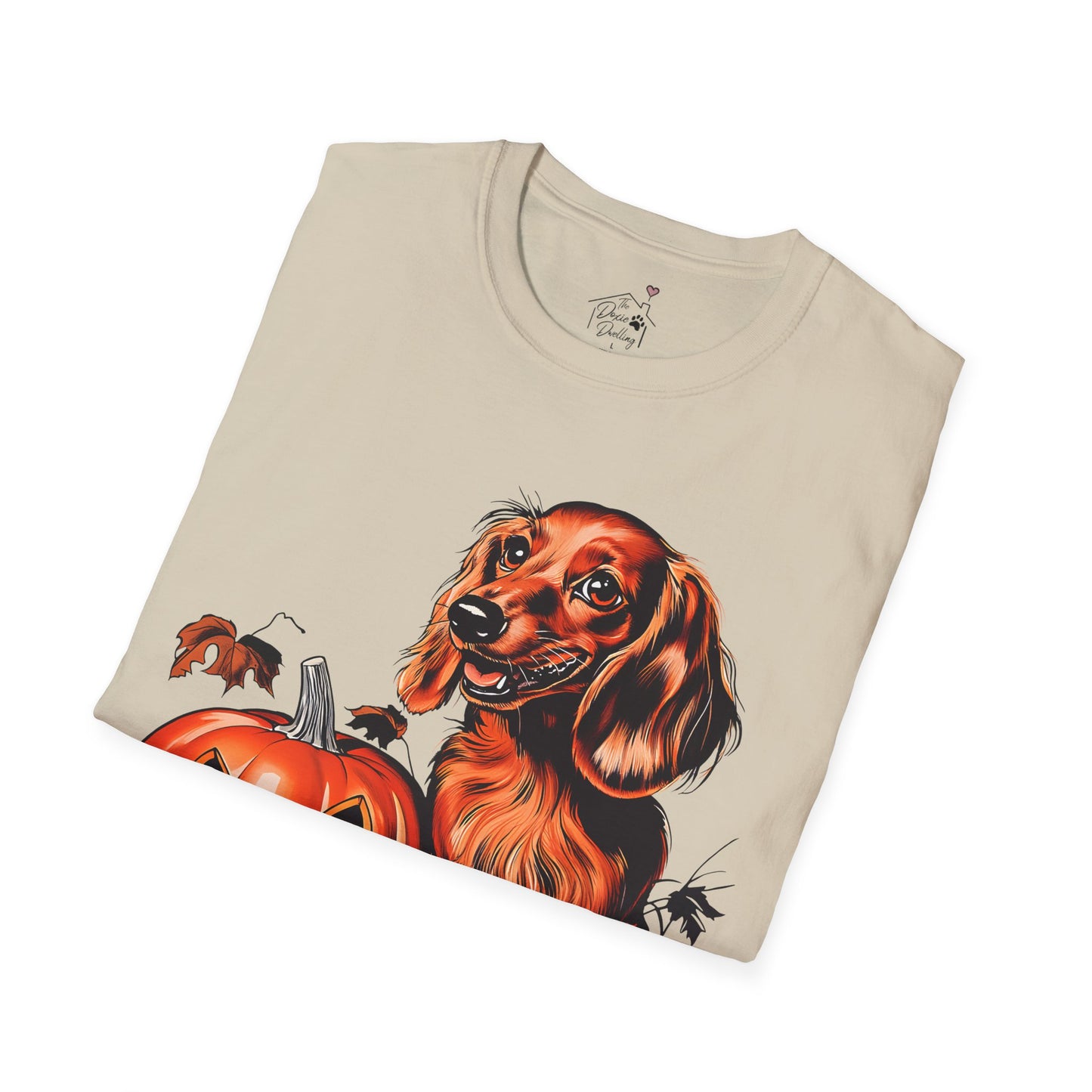 "Red Autumn" Red-Haired Long-Haired Dachshund Halloween Unisex Softstyle T-Shirt