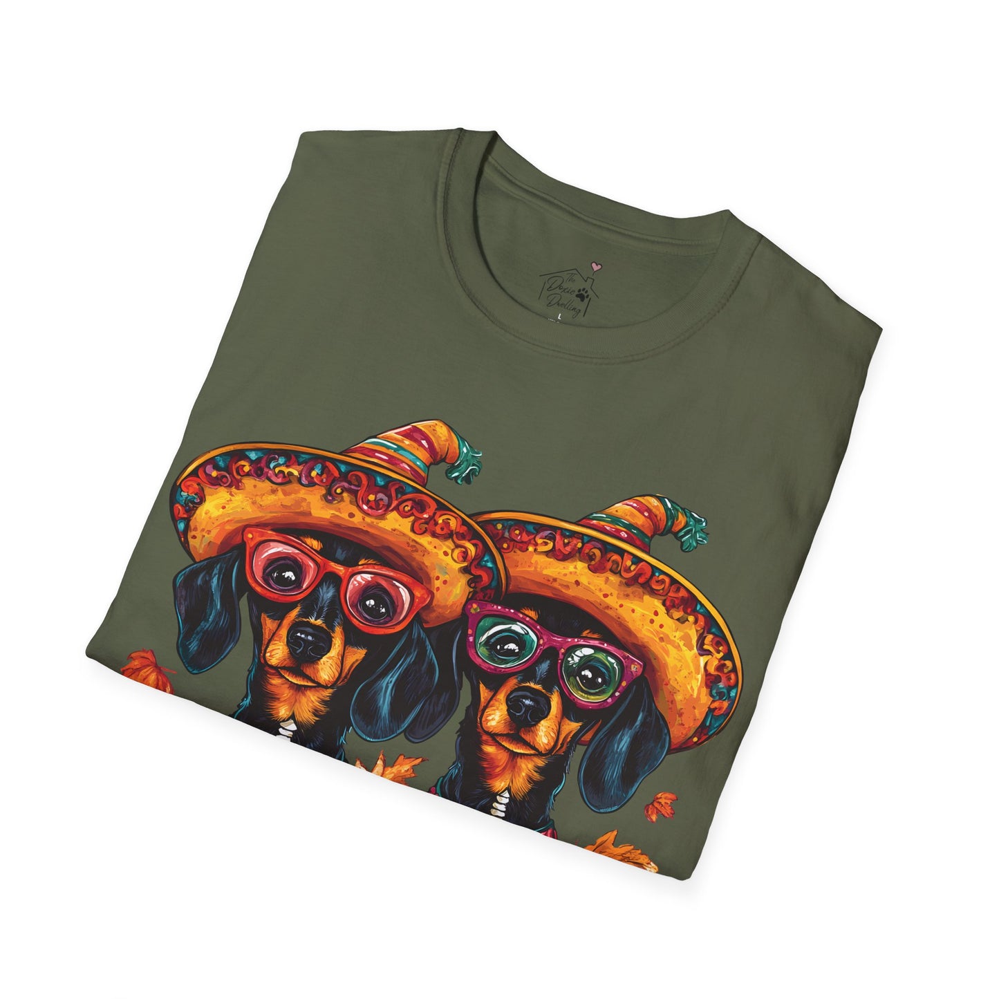 "Fall Fiesta" Black and Tan Smooth-Haired Dachshund Halloween Unisex Softstyle T-Shirt