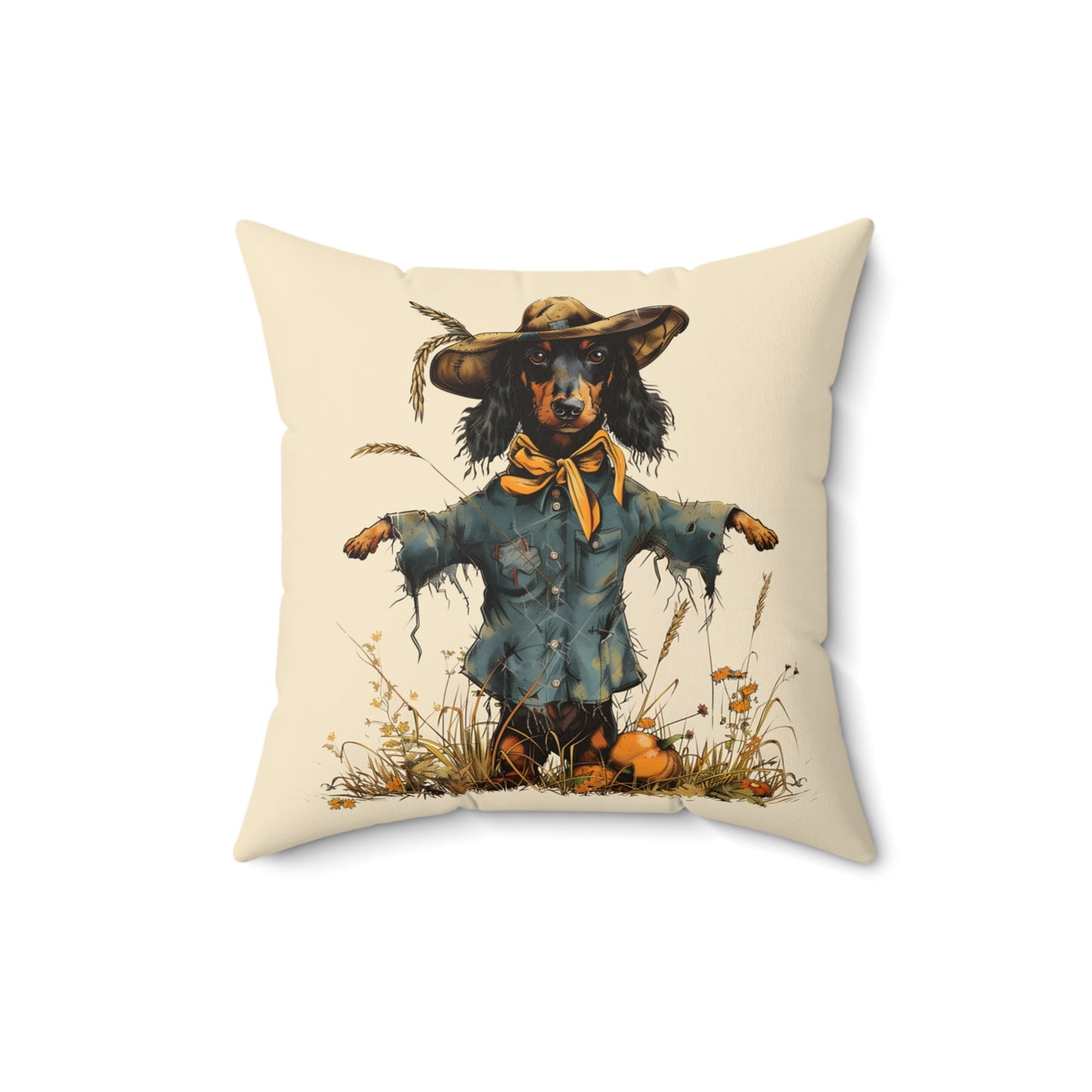 #16 Autumn Inspired Black & Tan Long-Haired Dachshund Throw Pillow